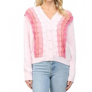 NEW FATE scallop ruffle cardigan sweater in pink